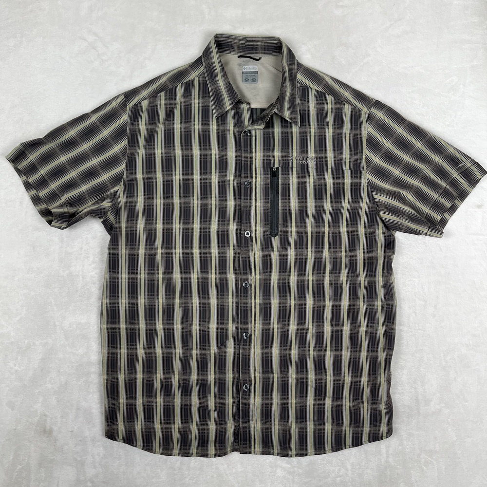 Columbia Omni Shield Shirt Mens XL Gray Plaid Short Sleeve Button Front